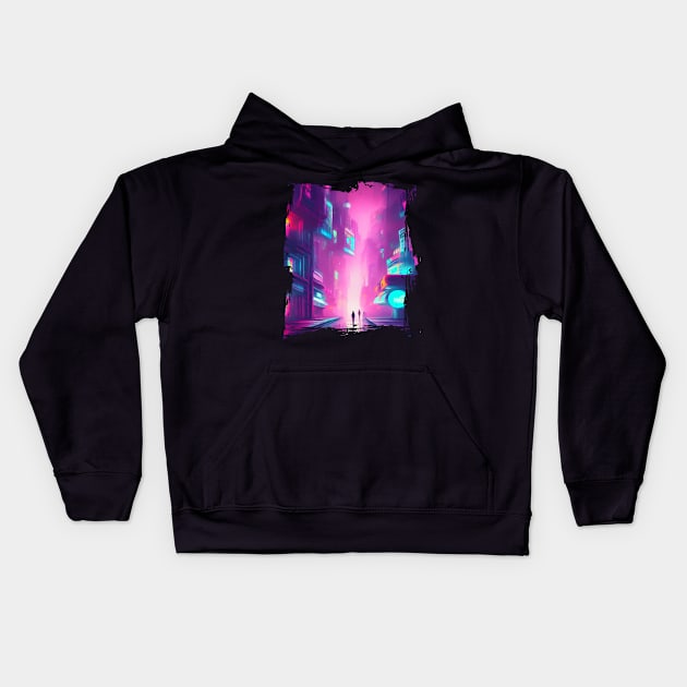 Japan Neon City Lights Kids Hoodie by star trek fanart and more